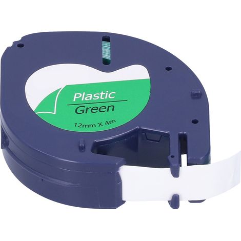Ruban d'étiquettes DYMO LETRATAG 12mm, 4m - Noir sur vert, compatible 91204, fourniture impression pour étiqueteuse. (1/5)