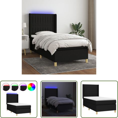 vidaXL LED-Leiste - Boxspringbett mit Matratze & LED Schwarz 90x200 cm Stoff (1/5)