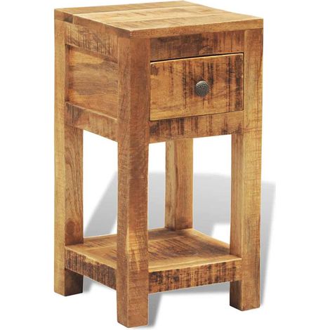 vidaXL Mesita de noche con 1 cajón de macera maciza de mango (1/5)