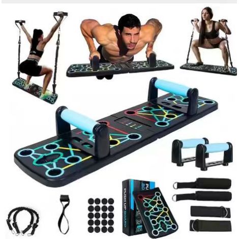Piastra di supporto ultra pieghevole portatile per flessioni, sistema multifunzione per allenamento di braccia e addominali, attrezzo per allenamento fitness in piedi con fascia elastica di resistenza