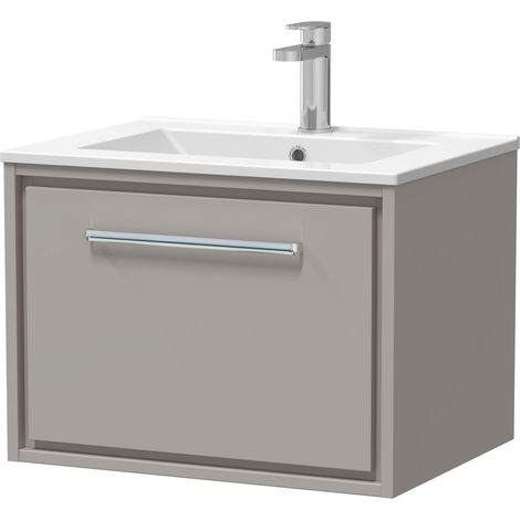 Balterley  Modern Bathroom Wall Hung Single Soft-Close Drawer Vanity Unit & Basin, Pebble Grey, 600mm