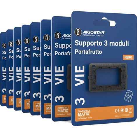 Aigostar Supporto Portafrutto 3 Moduli compatibile BTicino Matix 8 Pezzi