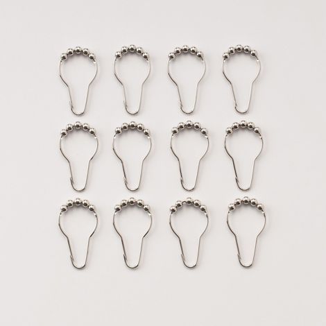 Set of 12 Stainless Steel Shower Curtain Rings with Sliding System, 12 Single Hooks, 69 x 39 mm (1/5)