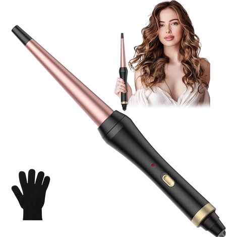Conical Ceramic Hair Curler for Natural Curls, Diameter 13-25 mm, Maximum Temperature 220 °C, Double Voltage 100-240V, Rose Gold/Black (1/5)