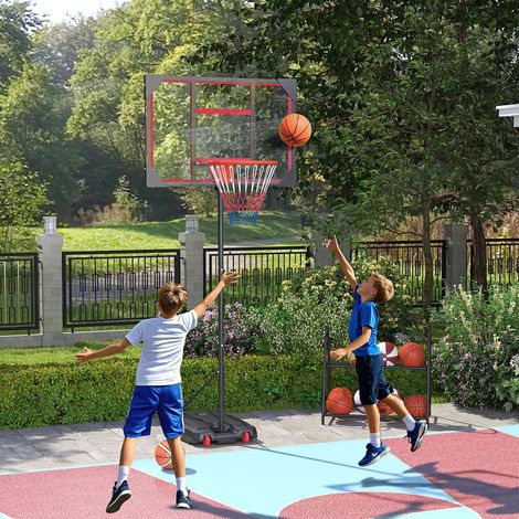 Basketballkorb Outdoor für Kinder, 210-260 cm Höhenverstellbarer Basketballständer mit Rollen, Basketballanlage mit Ständer für Kinder ab 6 Jahren, Rot (1/5)
