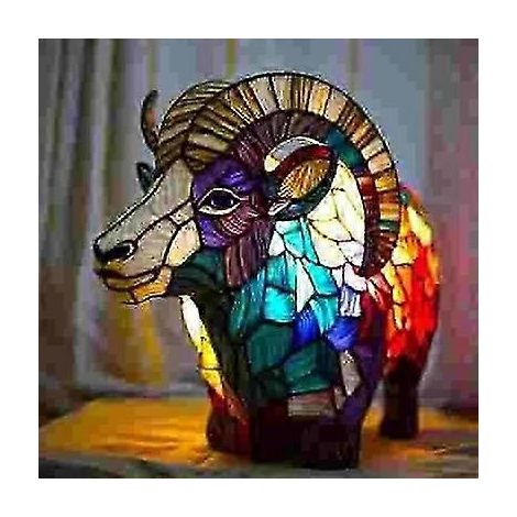 Nouvelle série Chien - Ornements en résine - Veilleuse LED - Statue d'animal artistique - Lampe de table créative pour la maison ou le bureau - Taille : Chèvre