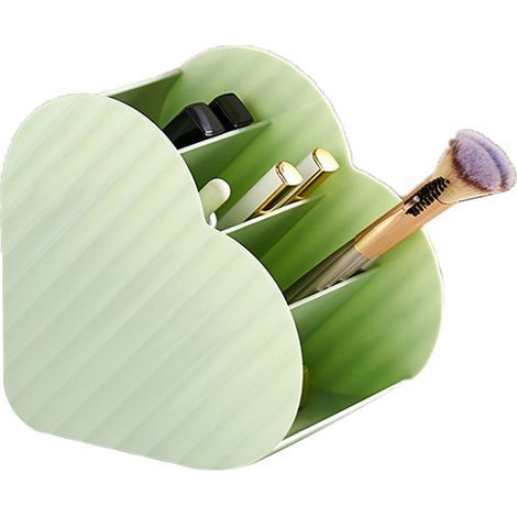 Coffret de rangement maquillage en forme de coeur 4 fentes, porte-pinceaux amour, organiseur pour coiffeuse salle de bain bureau vert clair (1/5)