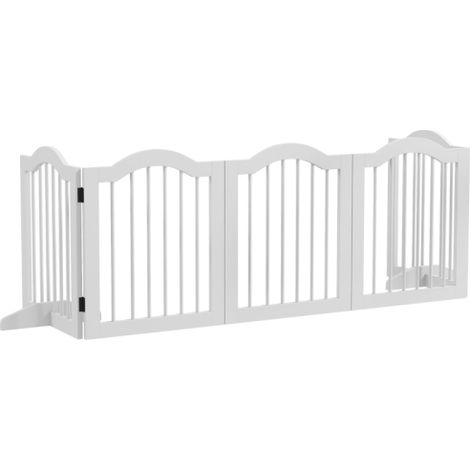 Cancello per cani, 5 pannelli, pieghevole, flessibile, legno massello/MDF, 254,5x29,5x61 cm, bianco, consegna in loco (1/5)