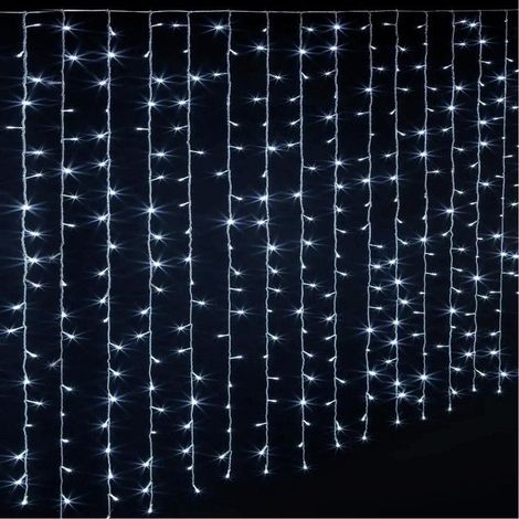 1 rideau lumineux LED 10 tombées, 140 cm hauteur, blanc froid, avec minuterie et 8 effets, pour extérieur et décoration festive