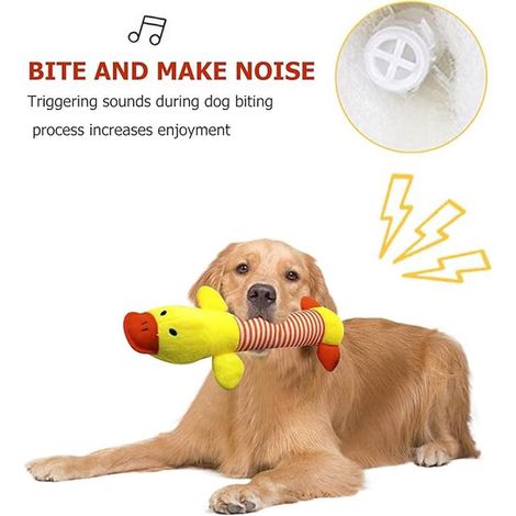 Jouet canard pour chien en peluche rayée durable, jouet anti-stress couineur pour petits et grands chiens, amusement interactif quotidien (1/3)