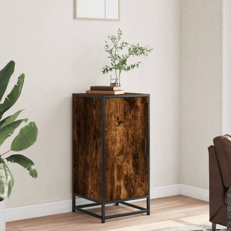 Meuble de Rangement Cuisine en Bois Chêne et Métal, Buffet Bas 35,5 x 35 x 76 cm, Étagère de Stockage Moderne pour Salon ou Entrée (1/5)