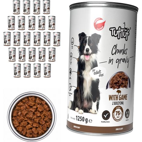 Pâtée pour chien TufTuf Venaison, boîte de 24 x 1250 g, morceaux en sauce (1/2)