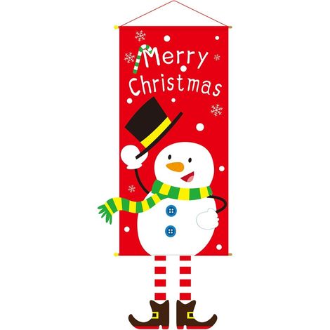 Bandera Navideña Muñeco De Nieve Y Papa Noel - Decoración Para Pared Puerta Ventana Árbol - 1 Unidad (1/5)