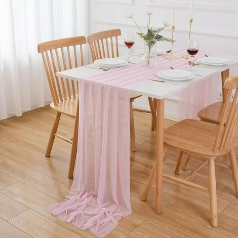 Chemin de table en mousseline de soie - 300 x 70 cm - Rose (1/5)