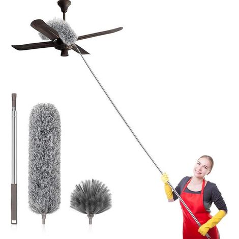 Plumeau télescopique 3 pièces – Extensible – Lavable – Tête flexible à 360° – Acier inoxydable – Gris (1/5)