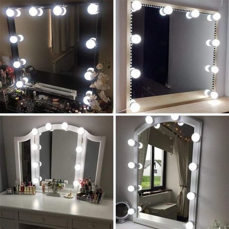 Lampada da specchio a LED in stile Hollywood, 10 luci per il trucco dimmerabili 6000K, lampada da tavolo da toeletta, luce per specchio da trucco, tavolo da toeletta/bagno (modalità luce bianca)