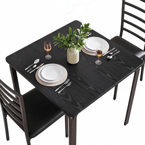 Ensemble table à manger + 2 chaises acier MDF 74 cm vintage (1/5)
