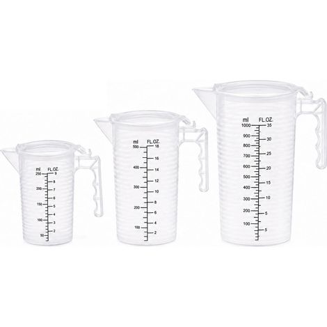 Verre Doseur Lot de 3 avec Couvercle 250ml 500ml 1L Pichet Mesureur Plastique pour Pâtisserie et Cuisine (1/5)