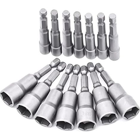 14-teiliges Steckschlüssel-Set 6-19 mm - Bit-Adapter, Sechskant für Mutternschraubendreher für Handbohrmaschine, Elektroschrauber, Steckschlüssel (Chrom-Vanadium-Stahl) (1/5)