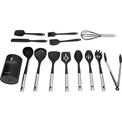 Ensemble de 14 ustensiles de cuisine en silicone avec poignées confortables et isolation thermique, idéal pour la maison et le restaurant. (1/5)