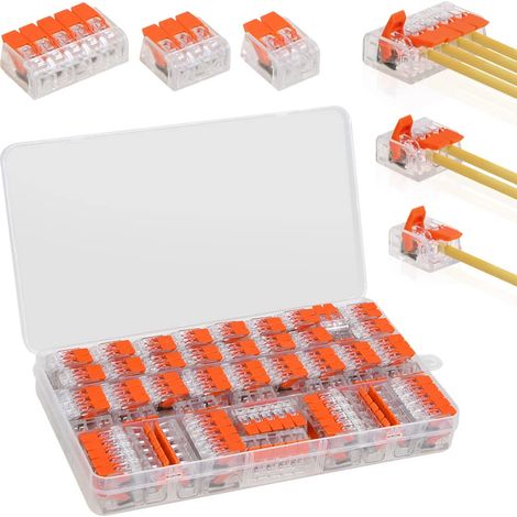 75 Pièces Connecteurs Électriques Rapide avec levier, Domino Électrique Bornes de Connexion 221-412, 221-413, 221-415, 35pcs 2 entrées, 25pcs 3 entrées, 15pcs 5 entrées (1/5)