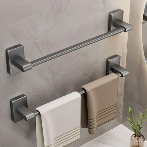 Porte-serviettes mural, 30 cm, aluminium gris, adhésif, sans perçage, salle de bain (1/5)