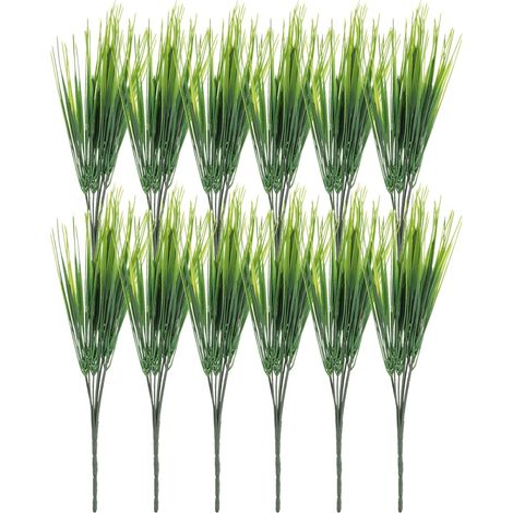 12 Pcs Gazon Artificiel Plantes,15,7" Plastique Faux Blé Herbe Verdure Arbustes Extérieur Artificiel Arbustes Faux Buissons pour Maison Jardin Façade, Vert (1/5)