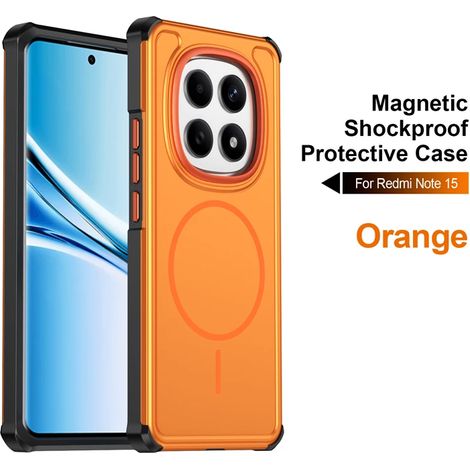 (Orange, Redmi 15C 4G (171 mm)) Étui de protection magnétique givré luxueux et durable, offrant une protection complète contre les chutes. (1/5)