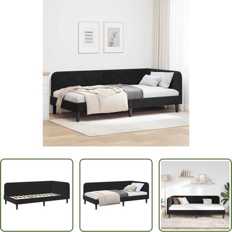 vidaXL Canapé convertible - Cadre de lit d'angle Noir 90 x 190 cm Velours (1/5)