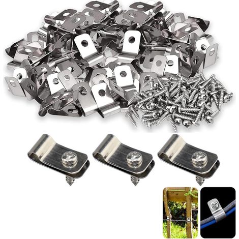 200 clips de alambre de acero inoxidable para cercas con tornillos - Clips de alambre para alambre soldado a madera