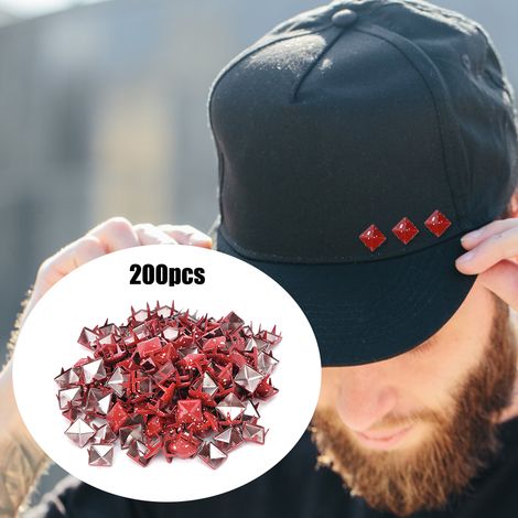 200 Rivets Carrés en Métal 9mm Rouge à Points Blancs pour la Décoration de Chaussures, Sacs et Casquettes DIY