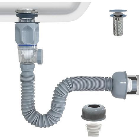 Kit d'évacuation d'évier de salle de bain. tuyau d'évacuation d'évier P-Trap extensible flexible pour 1-1/4 \"à 1-1/2\" trou d'évacuation piège rapide tuyau d'évacuation flexible (1/5)