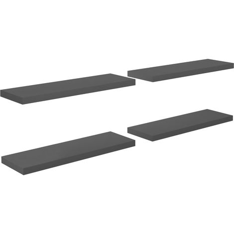 vidaXL Scaffali a Parete 4 pz Grigio Lucido 80x23,5x3,8 cm in MDF