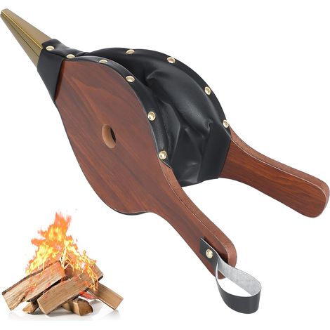 Soufflet de cheminée avec embout en fonte (14,8" x 5,6") – Pour camping, barbecue, cheminée ou brasero – Accessoire manuel robuste (1/5)
