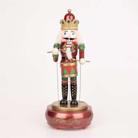 30cm Wooden Musical Nutcracker Soldier Christmas Decoration with Wind-Up Music and Hand-Painted Finish (1/3)