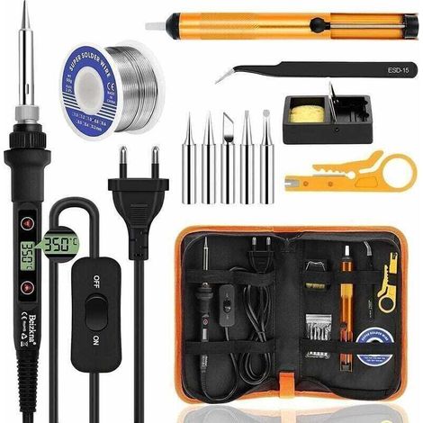 Fer à Souder Kit 80W Température Réglable 180-480°C Electronique de Precision avec Interrupteur ON/OFF, 5 Conseils de soudage, Pompe à Dessouder, Fil de Soudure, Station de Soudage, Pincettes (1/5)