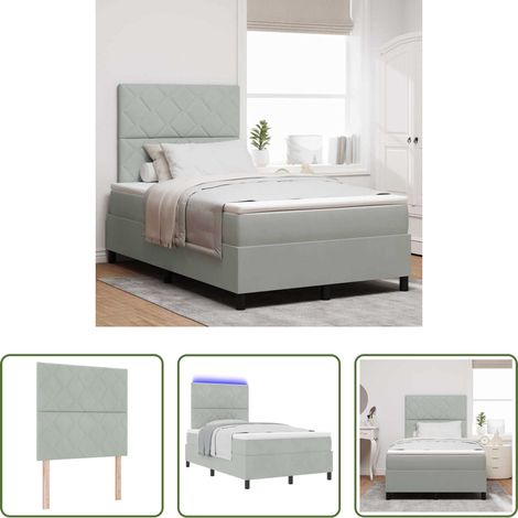 Éclairage LED - Lit à ressort LED avec matelas Gris clair 120 x 200 cm Velours (1/5)