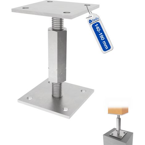 Pied de poteau carré réglable galvanoplastie 70 x 70 mm – hauteur ajustable 140 à 190 mm avec platine bois pour clôtures – GeZu Impex