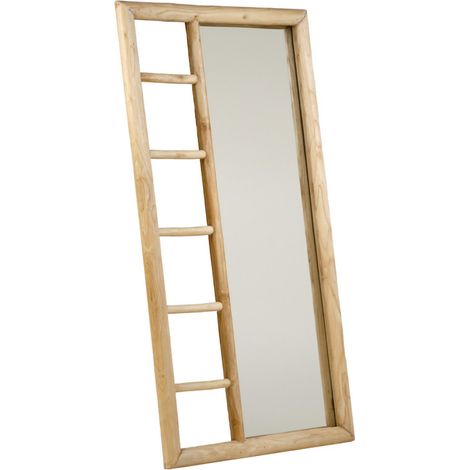 Miroir avec porte serviettes en teck massif H. 150 cm - MARIANO (1/5)