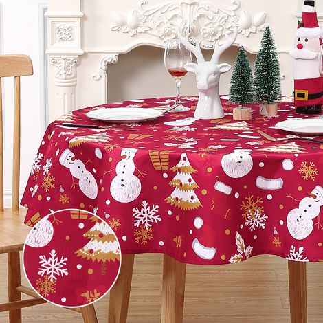 Nappe de Noël imperméable & anti-taches, motif flocons de neige, essuyable - Pour table ronde - Usage intérieur/extérieurérieur - Rouille classique - 70" ronde (Germany) (1/5)