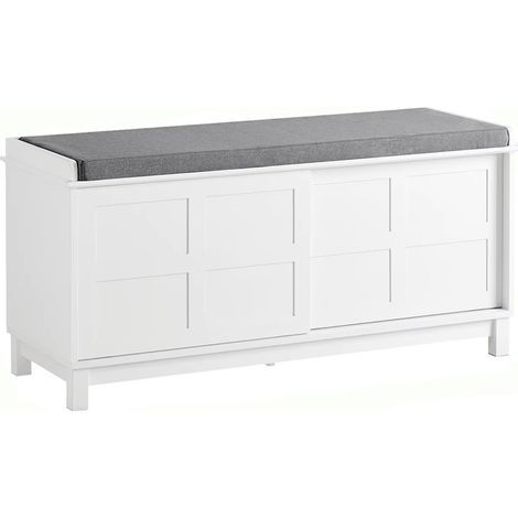 Banc de rangement avec coussin, meuble d’entrée, commode à chaussures avec 2 portes coulissantes (1/5)