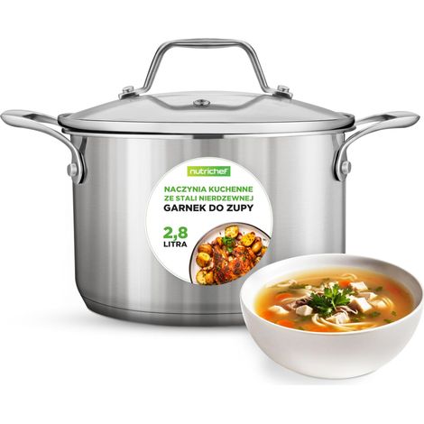 Marmite Inox 3 L – Faitout Tous Feux dont Induction  Casserole Inox Grande Capacité avec Couvercle Verre Trempé- pour Soupe, Pâtes, Pot-au-feu  Compatible Lave-Vaisselle (1/5)