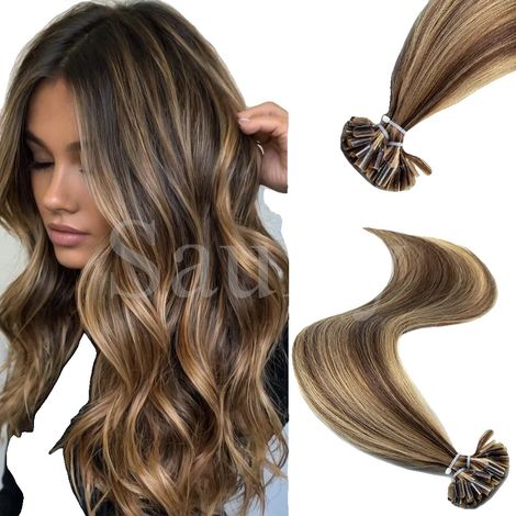 Extensiones de cabello, diseño de punta de uña, textura suave, P4-27, 50 mechones, 20 pulgadas (50 cm), 30 g (1/2)