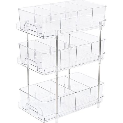 Meuble de rangement sous évier,Boîte de rangement cosmétique de bureau，Organisateur sous Évier Cuisine, Étagère Placard sous Évier Coulissant Multifonctionnelle Salle de Bain -Clair[Trois couches]Troi (1/5)