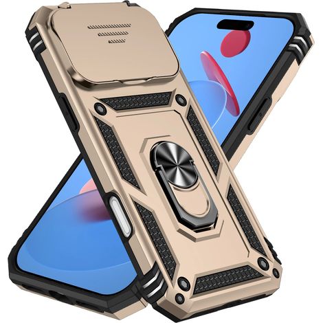 (Or, iPhone 14 Plus) Étui de téléphone portable en PC+TPU avec anneau magnétique et protection d'objectif coulissante (1/5)