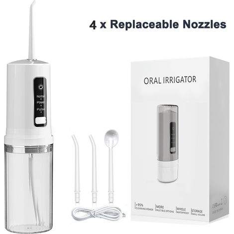 Rinceuse de dents de stockage portable 3 vitesses 4 buses 230 ml mini appareil de nettoyage des dents appareil de nettoyage des dents rechargeable domestique 14,5 6 6 cm blanc (1/2)