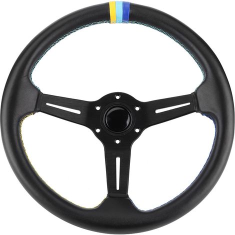 Volant de course GReddy Style 350mm/14in, 6 boulons, cuir noir, demi-jante, avec avertisseur (1/5)