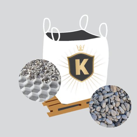 Kit Galets gris + dalles stabilisatrices = 1 Big Bag galet lavé Durance 6/16 1,5T [environ 20m2 sur 5cm d'épaisseur]  + 20m2 dalles stabilisatrices blanches (1/3)