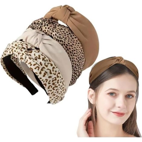 (Vintage-Print, Leopardenmuster) Damen-Haarbänder – 4 Stück, Vintage-Print-Haarbänder für Damen, Leopardenmuster-Haarbänder, 4 verschiedene Designs, Meterware (1/4)