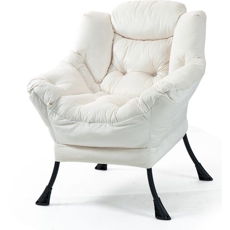 CHICFURN Poltrona relax in metallo bianco sporco con tasca laterale per salotto e balcone (1/5)